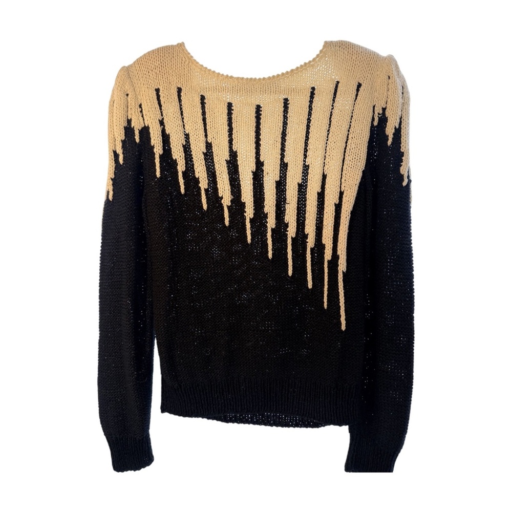 Vintage Weathervane Black/Tan Drip Sweater + Shoulder Pads | Size Medium